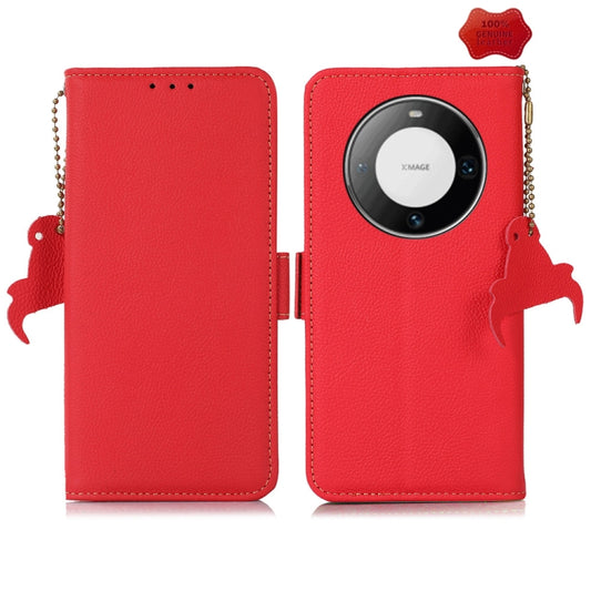 For Huawei Mate 60 Pro Side-Magnetic TJ Genuine Leather RFID Phone Case(Red) - Huawei Cases by PMC Jewellery | Online Shopping South Africa | PMC Jewellery | Buy Now Pay Later Mobicred