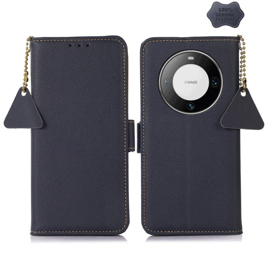 For Huawei Mate 60 Pro Side-Magnetic TJ Genuine Leather RFID Phone Case(Blue) - Huawei Cases by PMC Jewellery | Online Shopping South Africa | PMC Jewellery | Buy Now Pay Later Mobicred