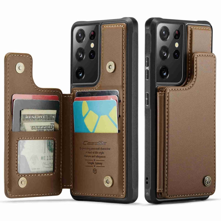 For Samsung Galaxy S21 Ultra 5G CaseMe C22 Card Slots Holder RFID Anti-theft Phone Case(Brown) - Galaxy S21 Ultra 5G Cases by CaseMe | Online Shopping South Africa | PMC Jewellery | Buy Now Pay Later Mobicred