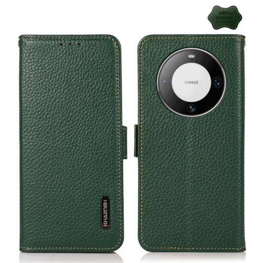 For Huawei Mate 60 KHAZNEH Side-Magnetic Litchi Genuine Leather RFID Case(Green) - Huawei Cases by PMC Jewellery | Online Shopping South Africa | PMC Jewellery | Buy Now Pay Later Mobicred