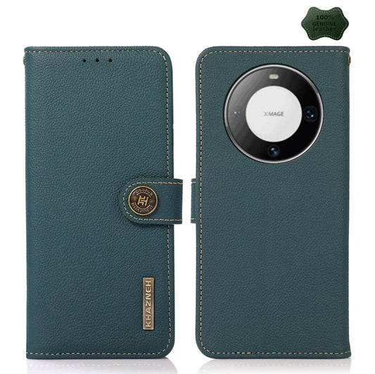 For Huawei Mate 60 KHAZNEH Custer Genuine Leather RFID Phone Case(Green) - Huawei Cases by PMC Jewellery | Online Shopping South Africa | PMC Jewellery | Buy Now Pay Later Mobicred