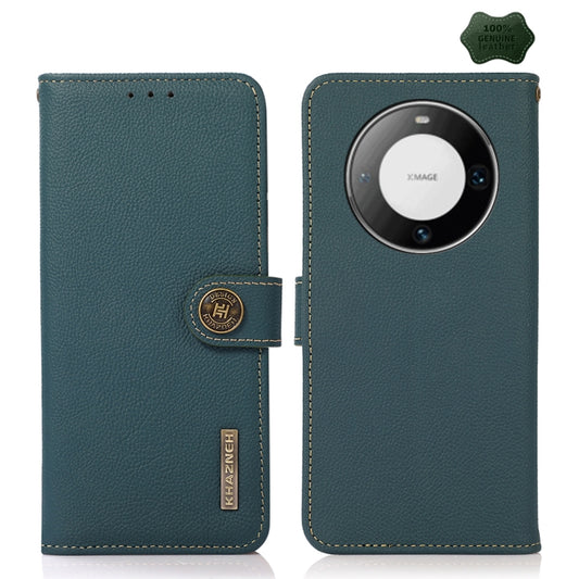 For Huawei Mate 60 Pro KHAZNEH Custer Genuine Leather RFID Phone Case(Green) - Huawei Cases by PMC Jewellery | Online Shopping South Africa | PMC Jewellery | Buy Now Pay Later Mobicred