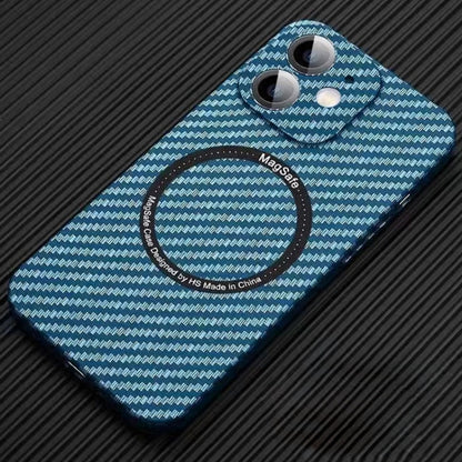 For iPhone 12 MagSafe Magnetic PC Carbon Fiber Phone Case with Lens Film(Blue) - iPhone 12 / 12 Pro Cases by PMC Jewellery | Online Shopping South Africa | PMC Jewellery