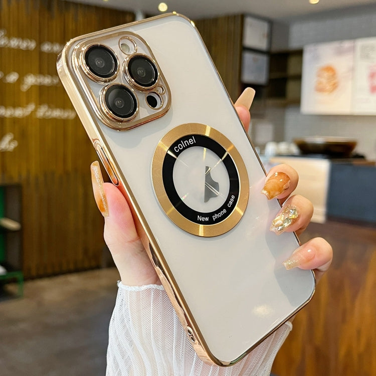 For iPhone 14 Pro Max Transparent Electroplated PC MagSafe Phone Case(Gold) - iPhone 14 Pro Max Cases by PMC TechLife | Online Shopping South Africa | PMC TechLife