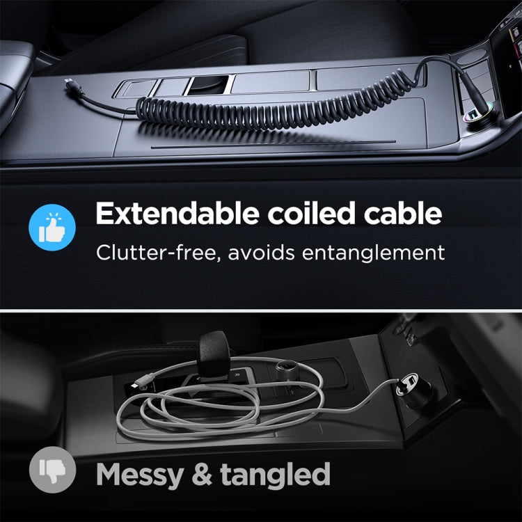 JOYROOM SA38-CC3 60W USB-C / Type-C to USB-C / Type-C Coiled Fast Charging Data Cable, Length:1.5m(Black) - free shipping - PMC TechLife - Order now!