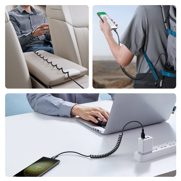 JOYROOM SA38-CC3 60W USB-C / Type-C to USB-C / Type-C Coiled Fast Charging Data Cable, Length:1.5m(Black) - free shipping - PMC TechLife - Order now!