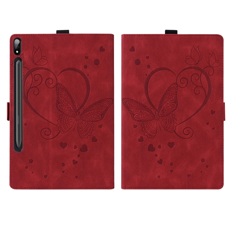 For Samsung Galaxy Tab S9 FE Love Butterfly Embossed Leather Tablet Case(Red) - Other Galaxy Tab PC by PMC Jewellery | Online Shopping South Africa | PMC Jewellery | Buy Now Pay Later Mobicred