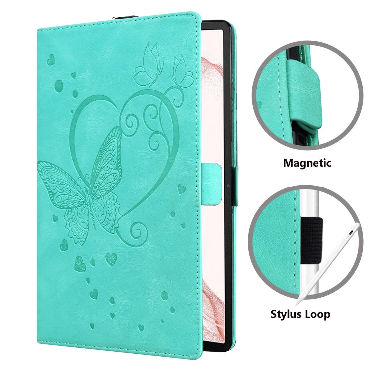 For Samsung Galaxy Tab S9 FE Love Butterfly Embossed Leather Tablet Case(Mint Green) - Other Galaxy Tab PC by PMC Jewellery | Online Shopping South Africa | PMC Jewellery | Buy Now Pay Later Mobicred