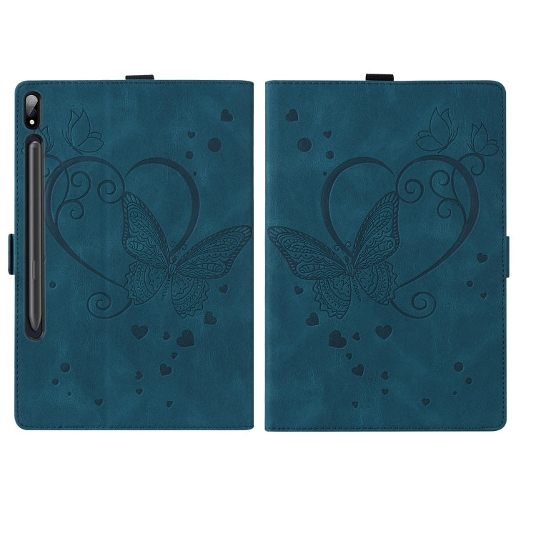 For Samsung Galaxy Tab S9 FE Love Butterfly Embossed Leather Tablet Case(Blue) - Other Galaxy Tab PC by PMC Jewellery | Online Shopping South Africa | PMC Jewellery | Buy Now Pay Later Mobicred