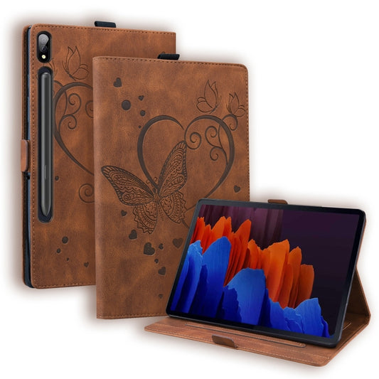 For Samsung Galaxy Tab S9 FE Love Butterfly Embossed Leather Tablet Case(Brown) - Other Galaxy Tab PC by PMC Jewellery | Online Shopping South Africa | PMC Jewellery | Buy Now Pay Later Mobicred