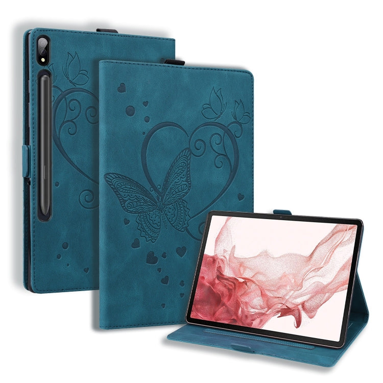 For Samsung Galaxy Tab S9 FE+ Love Butterfly Embossed Leather Tablet Case(Blue) - Galaxy Tab S9 FE+ by PMC Jewellery | Online Shopping South Africa | PMC Jewellery | Buy Now Pay Later Mobicred