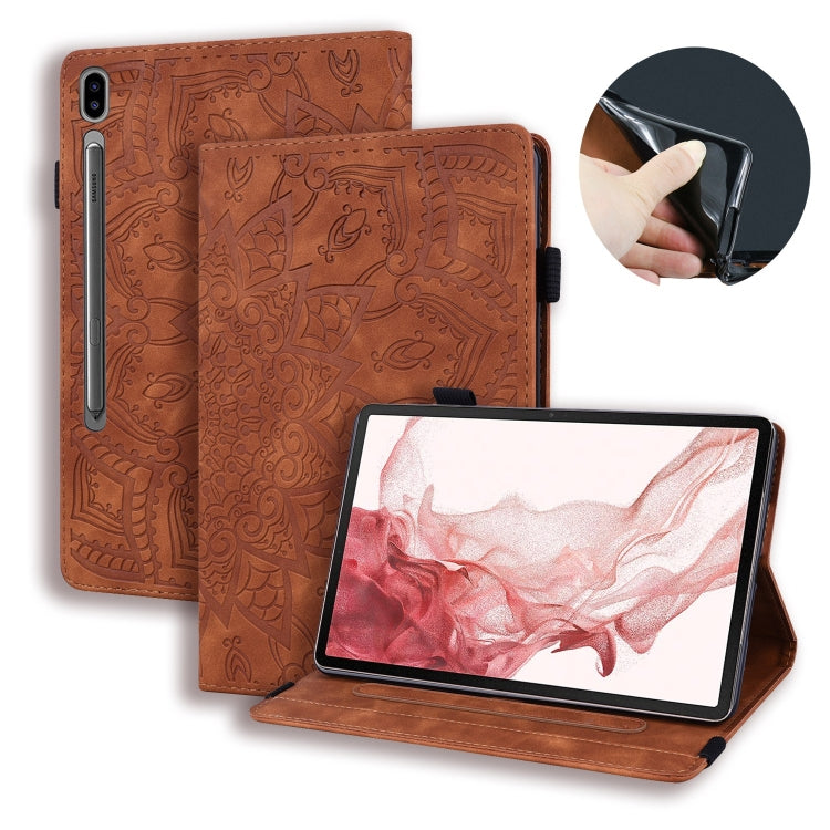 For Samsung Galaxy Tab S9 FE Calf Texture Embossed Leather Tablet Case(Brown) - Galaxy Tab S9 FE by PMC Jewellery | Online Shopping South Africa | PMC Jewellery | Buy Now Pay Later Mobicred