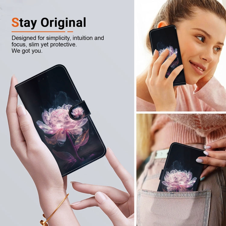For Google Pixel 9 Crystal Texture Colored Drawing Leather Phone Case(Purple Peony) - Google Cases by PMC TechLife | Online Shopping South Africa | PMC TechLife | Buy Now Pay Later Mobicred