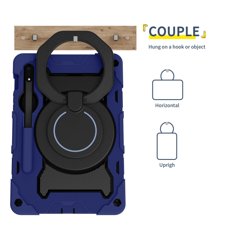 For Samsung Galaxy Tab S9 Armor Portable Rotating Ring Holder Silicone Tablet Case(Navy Blue) - Galaxy Tab S9 Cases by PMC Jewellery | Online Shopping South Africa | PMC Jewellery | Buy Now Pay Later Mobicred