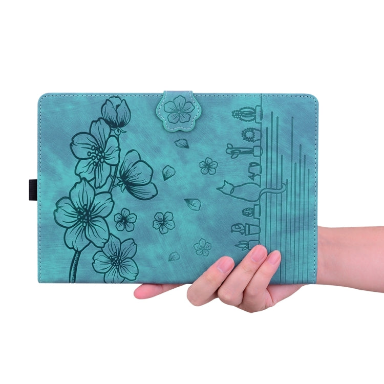 For iPad Pro 13 2024 Cartoon Sakura Cat Embossed Smart Leather Tablet Case(Green) - iPad Pro 13 2024 Cases by PMC TechLife | Online Shopping South Africa | PMC TechLife | Buy Now Pay Later Mobicred