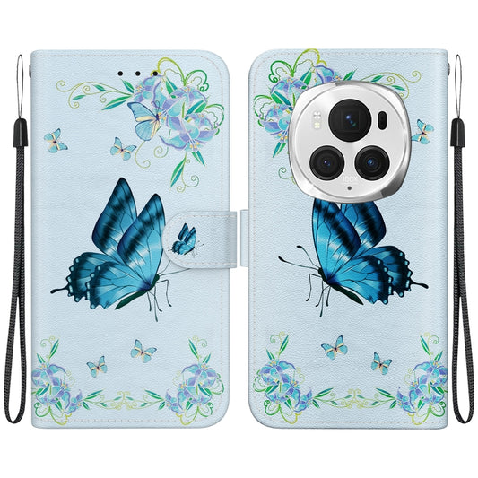 For Honor Magic6 Pro Crystal Texture Colored Drawing Leather Phone Case(Blue Pansies) - Honor Cases by PMC Jewellery | Online Shopping South Africa | PMC Jewellery | Buy Now Pay Later Mobicred