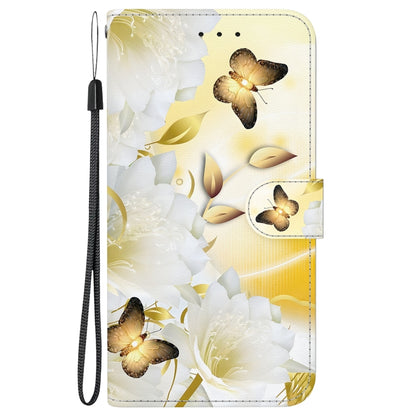 For iPhone SE 2024 Crystal Texture Colored Drawing Leather Phone Case(Gold Butterfly Epiphyllum) - More iPhone Cases by PMC Jewellery | Online Shopping South Africa | PMC Jewellery | Buy Now Pay Later Mobicred