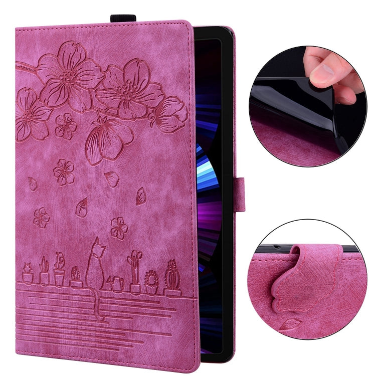 For Lenovo Tab M10 Plus 3rd Gen 2022 Cartoon Sakura Cat Embossed Leather Tablet Case(Rose Red) - Lenovo by PMC TechLife | Online Shopping South Africa | PMC TechLife | Buy Now Pay Later Mobicred