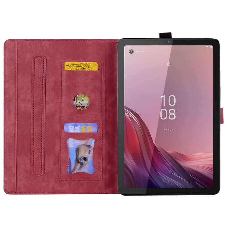 For Lenovo Tab M9 Cartoon Sakura Cat Embossed Leather Tablet Case(Red) - Lenovo by PMC TechLife | Online Shopping South Africa | PMC TechLife | Buy Now Pay Later Mobicred