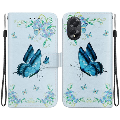 For OPPO A38 4G / A18 Crystal Texture Colored Drawing Leather Phone Case(Blue Pansies) - A38 Cases by PMC Jewellery | Online Shopping South Africa | PMC Jewellery | Buy Now Pay Later Mobicred