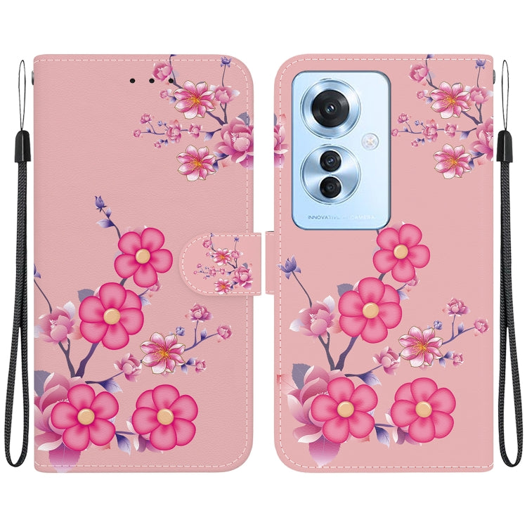 For OPPO Reno11 F Global Crystal Texture Colored Drawing Leather Phone Case(Cherry Blossoms) - Reno11 F Cases by PMC Jewellery | Online Shopping South Africa | PMC Jewellery | Buy Now Pay Later Mobicred