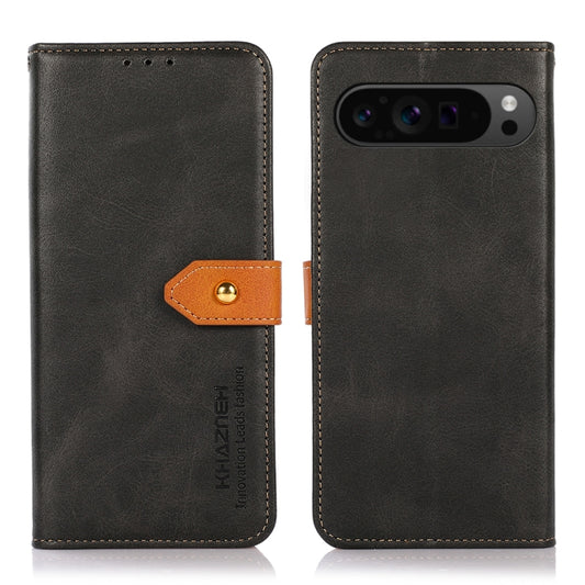 For Google Pixel 9 Pro KHAZNEH Dual-color Cowhide Texture Flip Leather Phone Case(Black) - Google Cases by PMC Jewellery | Online Shopping South Africa | PMC Jewellery | Buy Now Pay Later Mobicred