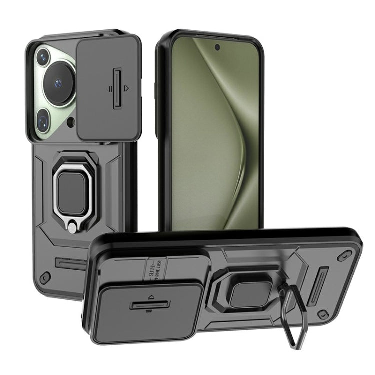 For Huawei Pura 70 Ultra Sliding Camshield TPU + PC Shockproof Phone Case with Holder(Black) - Huawei Cases by PMC Jewellery | Online Shopping South Africa | PMC Jewellery