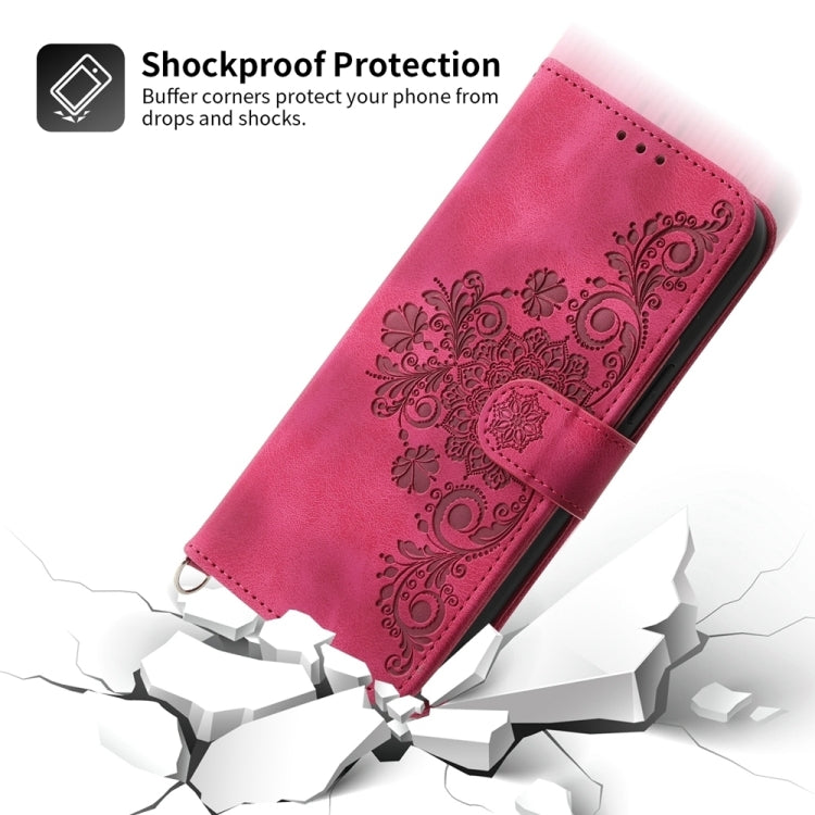 For iPhone 16e Skin-feel Flowers Embossed Wallet Leather Phone Case(Wine Red) - iPhone 16e Cases by PMC TechLife | Online Shopping South Africa | PMC TechLife | Buy Now Pay Later Mobicred