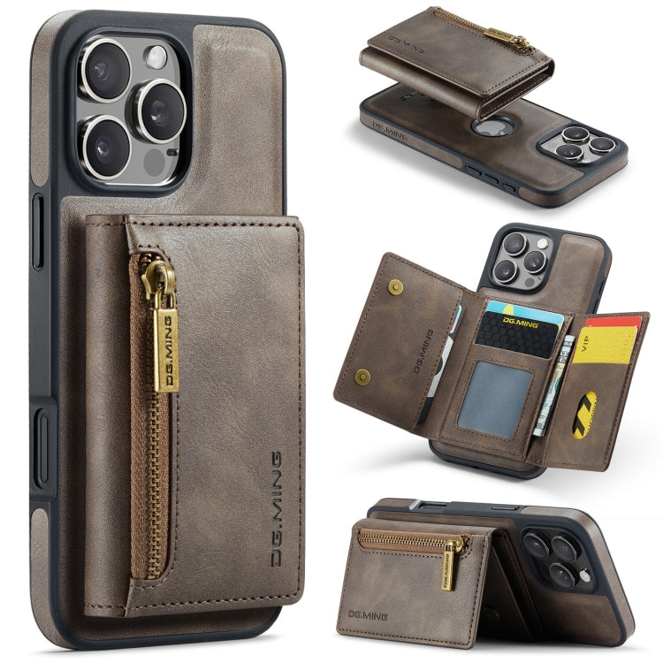 For iPhone 16 Pro Max DG.MING M5 Series Zip RFID Multi Card Detachable Leather Phone Case(Coffee) - iPhone 16 Pro Max Cases by DG.MING | Online Shopping South Africa | PMC Jewellery | Buy Now Pay Later Mobicred