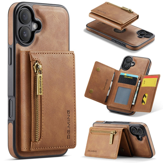 For iPhone 16 Plus DG.MING M5 Series Zip RFID Multi Card Detachable Leather Phone Case(Brown) - iPhone 16 Plus Cases by DG.MING | Online Shopping South Africa | PMC Jewellery | Buy Now Pay Later Mobicred