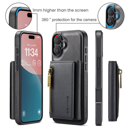 For iPhone 16 DG.MING M5 Series Zip RFID Multi Card Detachable Leather Phone Case(Black) - iPhone 16 Cases by DG.MING | Online Shopping South Africa | PMC Jewellery | Buy Now Pay Later Mobicred