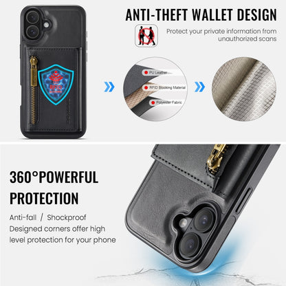 For iPhone 16 DG.MING M5 Series Zip RFID Multi Card Detachable Leather Phone Case(Black) - iPhone 16 Cases by DG.MING | Online Shopping South Africa | PMC Jewellery | Buy Now Pay Later Mobicred