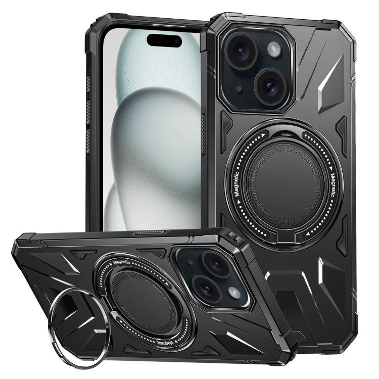 For iPhone 15 MagSafe Magnetic Shockproof Phone Case with Ring Holder(Black) - iPhone 15 Cases by PMC TechLife | Online Shopping South Africa | PMC TechLife
