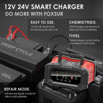 FOXSUR 12V / 24V 20A 300W Portable Motorcycle Car Smart Battery Charger(UK Plug) - Battery Charger by FOXSUR | Online Shopping South Africa | PMC Jewellery | Buy Now Pay Later Mobicred