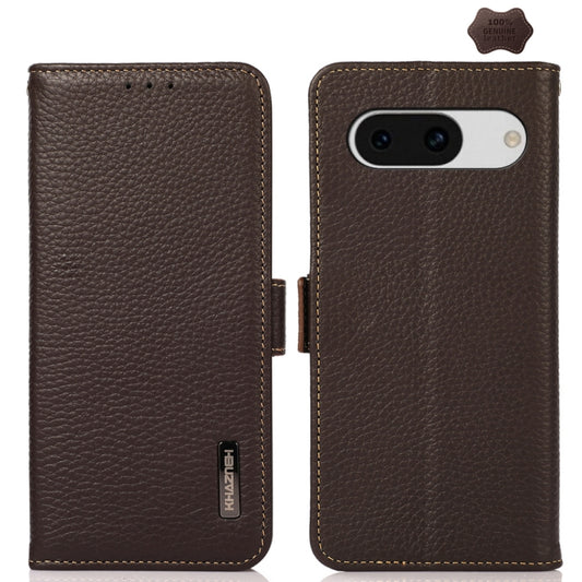 For Google Pixel 8a KHAZNEH Side-Magnetic Litchi Genuine Leather RFID Phone Case(Brown) - Google Cases by PMC Jewellery | Online Shopping South Africa | PMC Jewellery | Buy Now Pay Later Mobicred