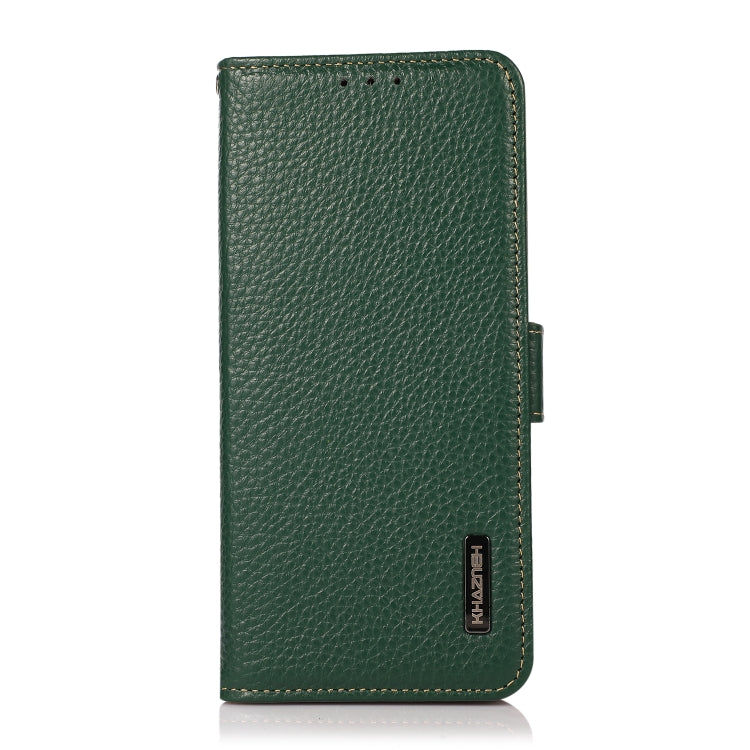 For Google Pixel 9a KHAZNEH Side-Magnetic Litchi Genuine Leather RFID Phone Case(Green) - Google Cases by PMC TechLife | Online Shopping South Africa | PMC TechLife | Buy Now Pay Later Mobicred