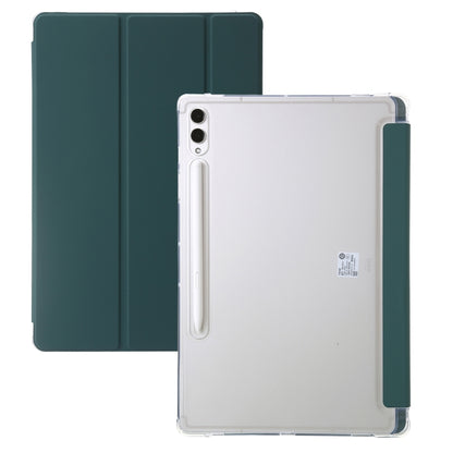 For Samsung Galaxy Tab S9 3-Fold Clear Acrylic Leather Tablet Case(Deep Green) - Galaxy Tab S9 Cases by PMC Jewellery | Online Shopping South Africa | PMC Jewellery | Buy Now Pay Later Mobicred