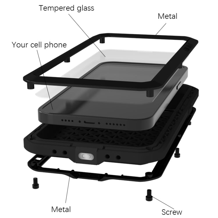 For iPhone 15 Pro Max LOVE MEI Metal Shockproof Life Waterproof Dustproof Phone Case(Black) - iPhone 15 Pro Max Cases by LOVE MEI | Online Shopping South Africa | PMC TechLife | Buy Now Pay Later Mobicred