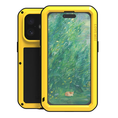 For iPhone 16 LOVE MEI Metal Shockproof Life Waterproof Dustproof Phone Case(Yellow) - iPhone 16 Cases by LOVE MEI | Online Shopping South Africa | PMC Jewellery | Buy Now Pay Later Mobicred