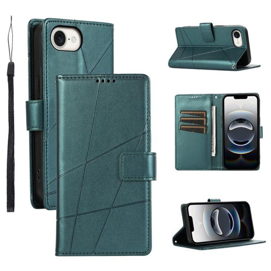 For iPhone 16e PU Genuine Leather Texture Embossed Line Phone Case(Green) - iPhone 16e Cases by PMC Jewellery | Online Shopping South Africa | PMC Jewellery | Buy Now Pay Later Mobicred