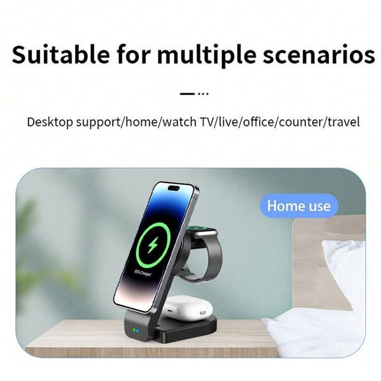 B-23 3 in 1 Foldable Magnetic Wireless Charger Phone Holder, Plug:EU Plug(White) - free shipping - PMC TechLife - Order now!