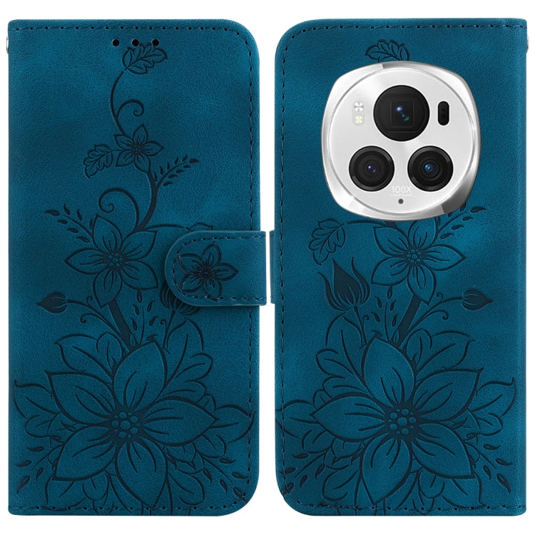 For Honor Magic6 Pro Lily Embossed Leather Phone Case(Dark Blue) - Honor Cases by PMC Jewellery | Online Shopping South Africa | PMC Jewellery | Buy Now Pay Later Mobicred