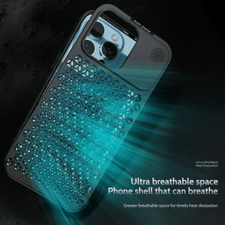 For iPhone 14 Pro R-JUST RJ58 Aromatherapy Metal Cooling Phone Case(Black) - iPhone 14 Pro Cases by R-JUST | Online Shopping South Africa | PMC Jewellery