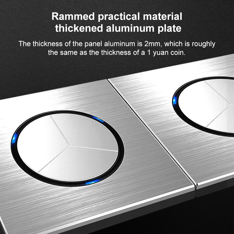 86mm Gray Aluminum Wire Drawing LED Switch Panel, Style:Two Open Dual Control -  by PMC Jewellery | Online Shopping South Africa | PMC Jewellery | Buy Now Pay Later Mobicred