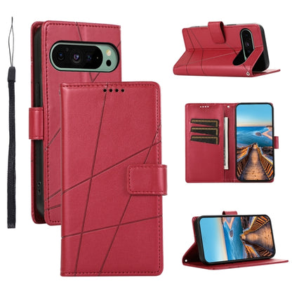 For Google Pixel 9 PU Genuine Leather Texture Embossed Line Phone Case(Red) - Google Cases by PMC Jewellery | Online Shopping South Africa | PMC Jewellery | Buy Now Pay Later Mobicred