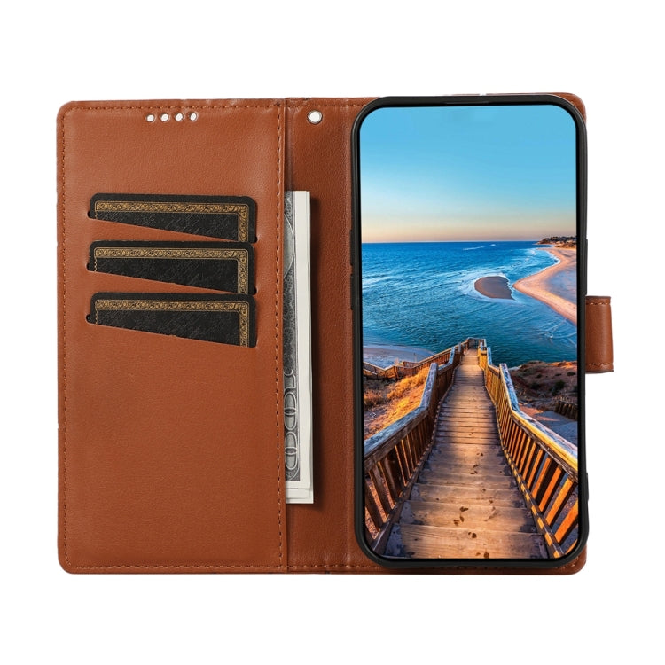 For Google Pixel 9 PU Genuine Leather Texture Embossed Line Phone Case(Brown) - Google Cases by PMC TechLife | Online Shopping South Africa | PMC TechLife | Buy Now Pay Later Mobicred
