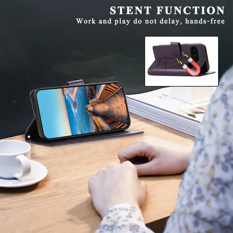 For Google Pixel 9 Pro PU Genuine Leather Texture Embossed Line Phone Case(Purple) - Google Cases by PMC TechLife | Online Shopping South Africa | PMC TechLife | Buy Now Pay Later Mobicred