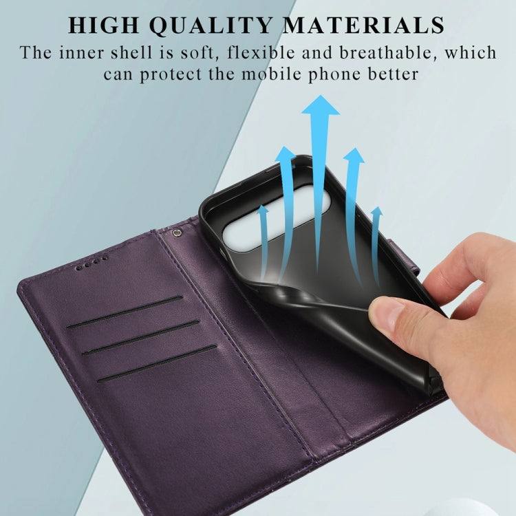 For Google Pixel 9 Pro PU Genuine Leather Texture Embossed Line Phone Case(Purple) - Google Cases by PMC TechLife | Online Shopping South Africa | PMC TechLife | Buy Now Pay Later Mobicred