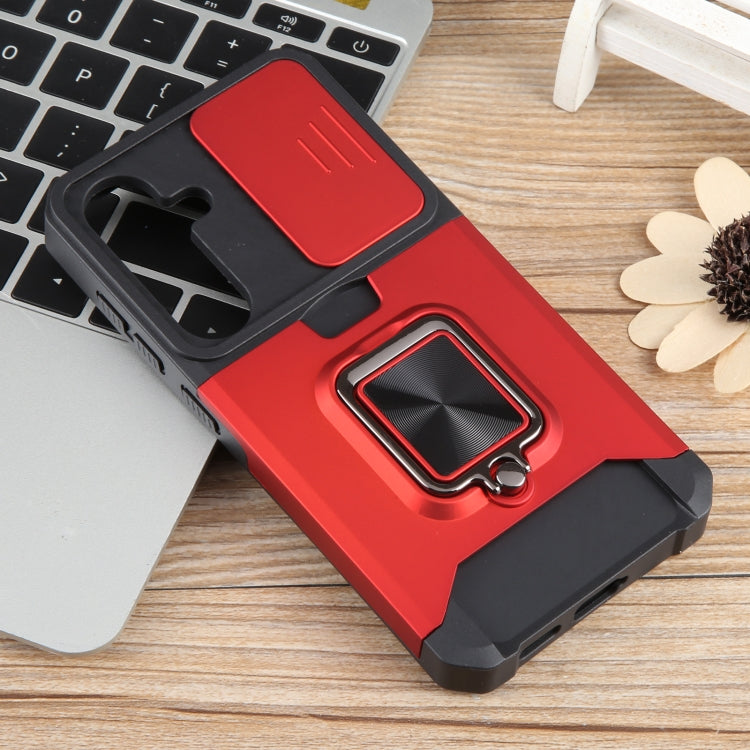 For Samsung Galaxy S24 5G Camera Shield Card Slot PC+TPU Phone Case(Red) - Galaxy S24 5G Cases by PMC Jewellery | Online Shopping South Africa | PMC Jewellery