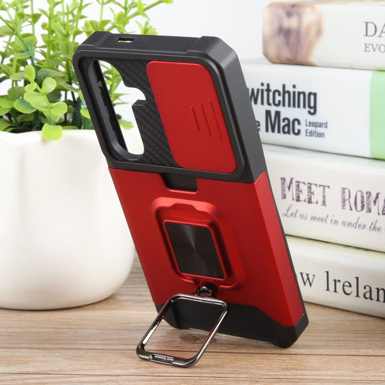 For Samsung Galaxy S24 5G Camera Shield Card Slot PC+TPU Phone Case(Red) - Galaxy S24 5G Cases by PMC Jewellery | Online Shopping South Africa | PMC Jewellery